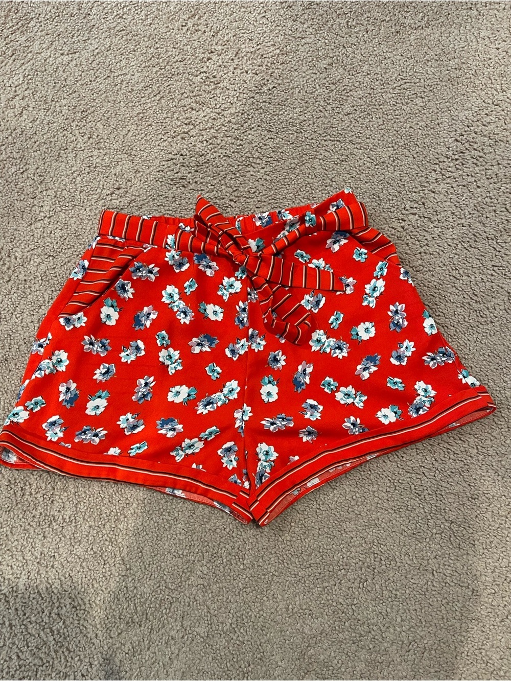 XHILARATION Y2K Retro Boho Red Floral Tie-Waist Summer Shorts